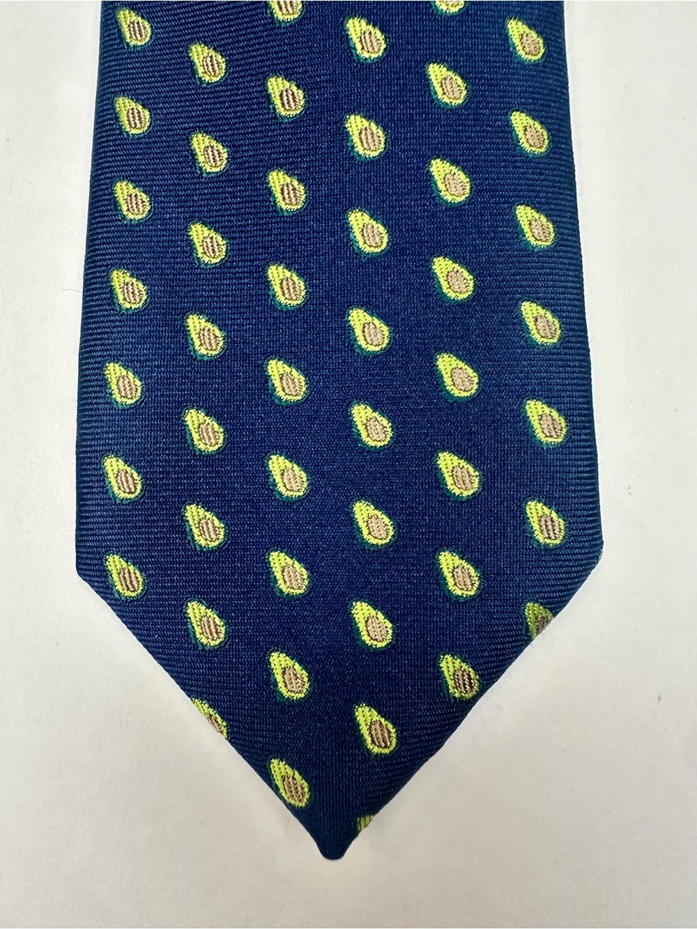 Avocado BAR III Navy Blue Embroidered Fruit Patterned Slim Men’s Tie,